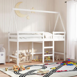 Letto Soppalco con Scala e Tetto Bianco 80x200 cm Massello Pino vidaXL198413
