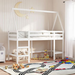 Letto Soppalco con Scala e Tetto Bianco 80x200 cm Massello Pino Vidaxl 439037
