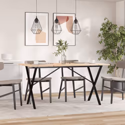 vidaXL Tavolo da Pranzo Telaio a X 140x80x75 cm Legno Pino e Acciaio - Vista aggiuntiva 3