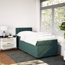 vidaXL Giroletto a Molle con Materasso Verde Scuro 90x190 cm Velluto - Vista aggiuntiva 3