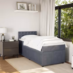 vidaXL Giroletto a Molle con Materasso Grigio Scuro 100x200 cm Velluto - Vista aggiuntiva 3