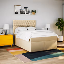 vidaXL Giroletto a Molle con Materasso Crema 140x200 cm in Tessuto - Vista aggiuntiva 3