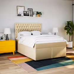 vidaXL Giroletto a Molle con Materasso Crema 160x200 cm in Tessuto - Vista aggiuntiva 3