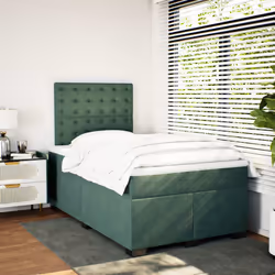 vidaXL Giroletto a Molle con Materasso Verde Scuro 120x200 cm Velluto - Vista aggiuntiva 3
