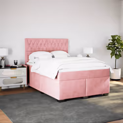 vidaXL Giroletto a Molle con Materasso Rosa 140x190 cm in Velluto - Vista aggiuntiva 3