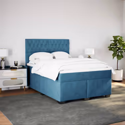 vidaXL Giroletto a Molle con Materasso Blu 160x200 cm in Velluto - Vista aggiuntiva 3