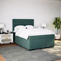 vidaXL Giroletto a Molle con Materasso Verde Scuro 160x200 cm Velluto - Vista aggiuntiva 3