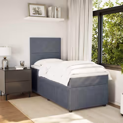 vidaXL Giroletto a Molle con Materasso Grigio Scuro 90x190 cm Velluto - Vista aggiuntiva 3