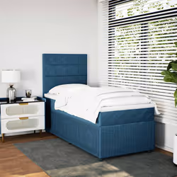 vidaXL Giroletto a Molle con Materasso Blu Scuro 90x190 cm in Velluto - Vista aggiuntiva 3