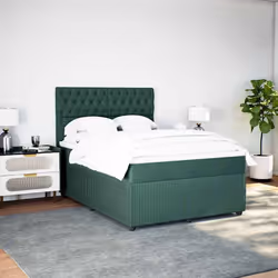 vidaXL Giroletto a Molle con Materasso Verde Scuro 160x200 cm Velluto - Vista aggiuntiva 3