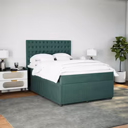 vidaXL Giroletto a Molle con Materasso Verde Scuro 160x200 cm Velluto - Vista aggiuntiva 3