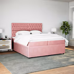 vidaXL Giroletto a Molle con Materasso Rosa 200x200 cm in Velluto - Vista aggiuntiva 3