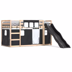 vidaXL Letto a Castello con Scivolo e Tende Bianco e Nero 90x200 cm - Vista aggiuntiva 2