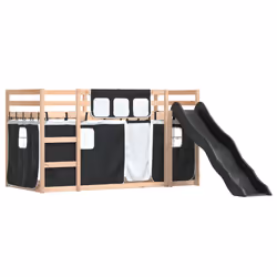 vidaXL Letto a Castello con Scivolo e Tende Bianco e Nero 90x200 cm - Vista aggiuntiva 3