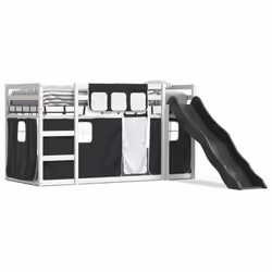 vidaXL Letto a Castello con Scivolo e Tende Bianco e Nero 90x200 cm - Vista aggiuntiva 2