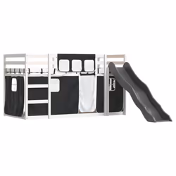 vidaXL Letto a Castello con Scivolo e Tende Bianco e Nero 90x200 cm - Vista aggiuntiva 3