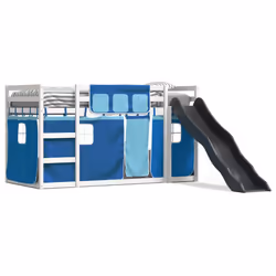 vidaXL Letto a Castello con Scivolo e Tende Blu 90x200 cm - Vista aggiuntiva 2