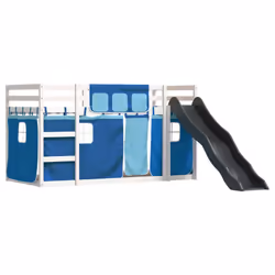 vidaXL Letto a Castello con Scivolo e Tende Blu 90x200 cm - Vista aggiuntiva 3