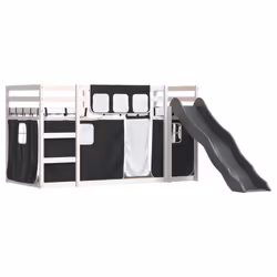 vidaXL Letto a Castello con Scivolo e Tende Bianco e Nero 80x200 cm - Vista aggiuntiva 3