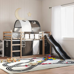 vidaXL Letto a Castello con Scivolo e Tende Bianco e Nero 90x200 cm