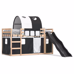 vidaXL Letto a Castello con Scivolo e Tende Bianco e Nero 90x200 cm - Vista aggiuntiva 2