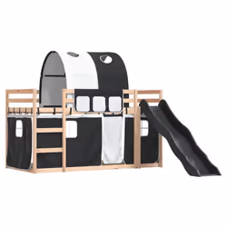 vidaXL Letto a Castello con Scivolo e Tende Bianco e Nero 90x200 cm - Vista aggiuntiva 3