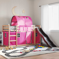 vidaXL Letto a Castello con Scivolo e Tende Rosa 90x200 cm