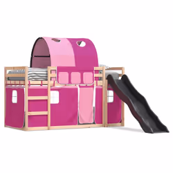 vidaXL Letto a Castello con Scivolo e Tende Rosa 90x200 cm - Vista aggiuntiva 2