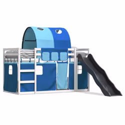 vidaXL Letto a Castello con Scivolo e Tende Blu 90x200 cm - Vista aggiuntiva 2