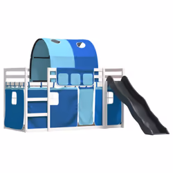 vidaXL Letto a Castello con Scivolo e Tende Blu 90x200 cm - Vista aggiuntiva 3