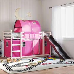 vidaXL Letto a Castello con Scivolo e Tende Rosa 90x200 cm