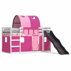 vidaXL Letto a Castello con Scivolo e Tende Rosa 90x200 cm - Vista aggiuntiva 2