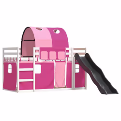 vidaXL Letto a Castello con Scivolo e Tende Rosa 90x200 cm - Vista aggiuntiva 3