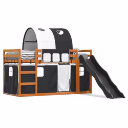 vidaXL Letto a Castello con Scivolo e Tende Bianco e Nero 90x200 cm - Vista aggiuntiva 2