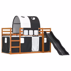 vidaXL Letto a Castello con Scivolo e Tende Bianco e Nero 90x200 cm - Vista aggiuntiva 3