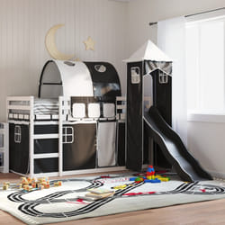 vidaXL Letto a Castello con Scivolo e Tende Bianco e Nero 90x200 cm