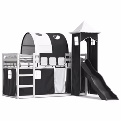 vidaXL Letto a Castello con Scivolo e Tende Bianco e Nero 90x200 cm - Vista aggiuntiva 2
