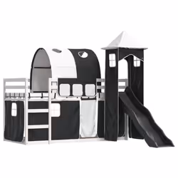vidaXL Letto a Castello con Scivolo e Tende Bianco e Nero 90x200 cm - Vista aggiuntiva 3