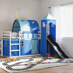 vidaXL Letto a Castello con Scivolo e Tende Blu 90x200 cm