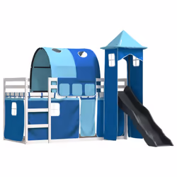 vidaXL Letto a Castello con Scivolo e Tende Blu 90x200 cm - Vista aggiuntiva 3