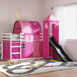 vidaXL Letto a Castello con Scivolo e Tende Rosa 90x200 cm
