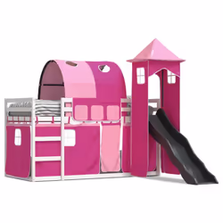 vidaXL Letto a Castello con Scivolo e Tende Rosa 90x200 cm - Vista aggiuntiva 2