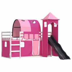 vidaXL Letto a Castello con Scivolo e Tende Rosa 90x200 cm - Vista aggiuntiva 3