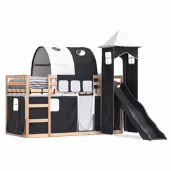 vidaXL Letto a Castello con Scivolo e Tende Bianco e Nero 80x200 cm - Vista aggiuntiva 2