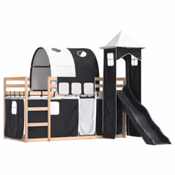 vidaXL Letto a Castello con Scivolo e Tende Bianco e Nero 80x200 cm - Vista aggiuntiva 3