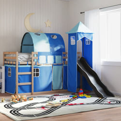 vidaXL Letto a Castello con Scivolo e Tende Blu 80x200 cm