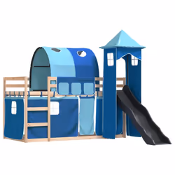 vidaXL Letto a Castello con Scivolo e Tende Blu 80x200 cm - Vista aggiuntiva 3