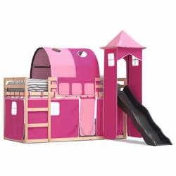 vidaXL Letto a Castello con Scivolo e Tende Rosa 90x190 cm - Vista aggiuntiva 2