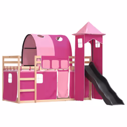 vidaXL Letto a Castello con Scivolo e Tende Rosa 90x190 cm - Vista aggiuntiva 3