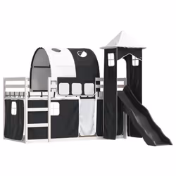 vidaXL Letto a Castello con Scivolo e Tende Bianco e Nero 80x200 cm - Vista aggiuntiva 3